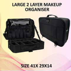 Large 2-Layer Makeup Organizer – 41x29x14 cm | Adjustable Storage Vanity Case