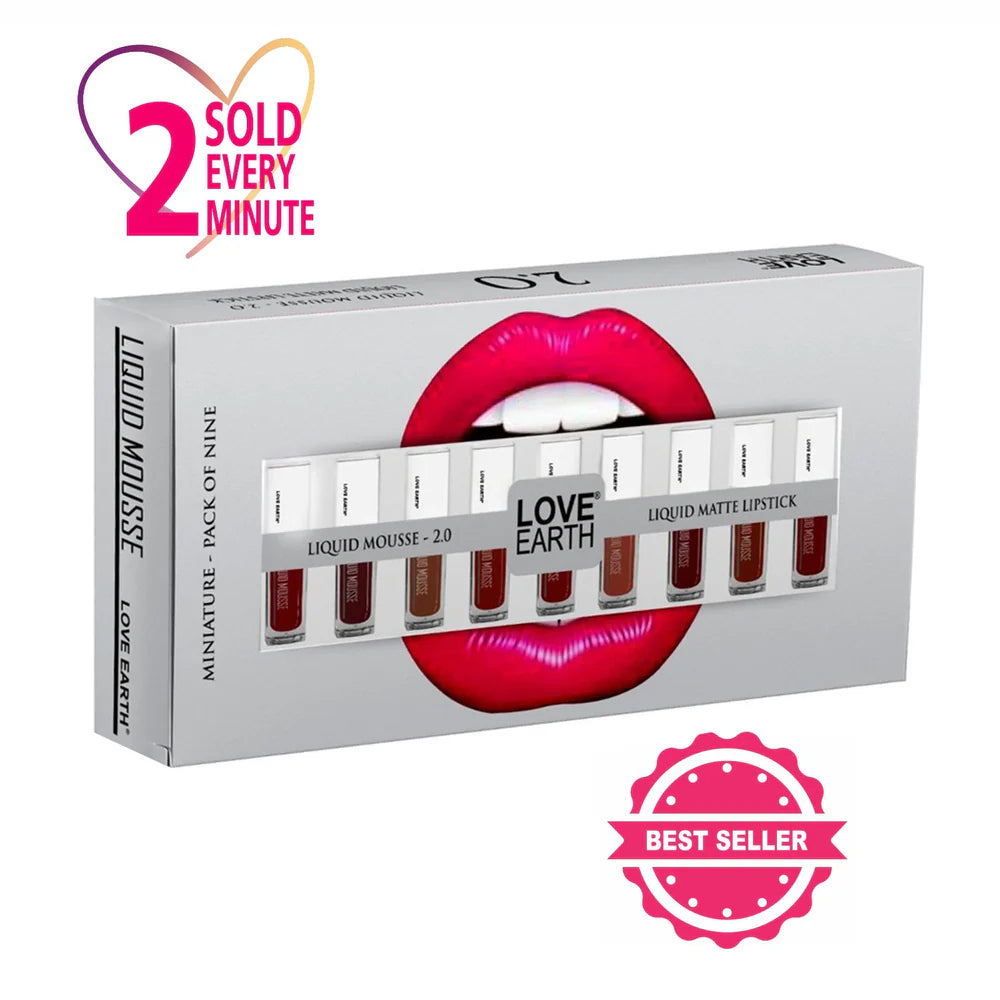 Love Earth Liquid Mousse 2.0 lipstick set with 9 mini matte shades and stylish box