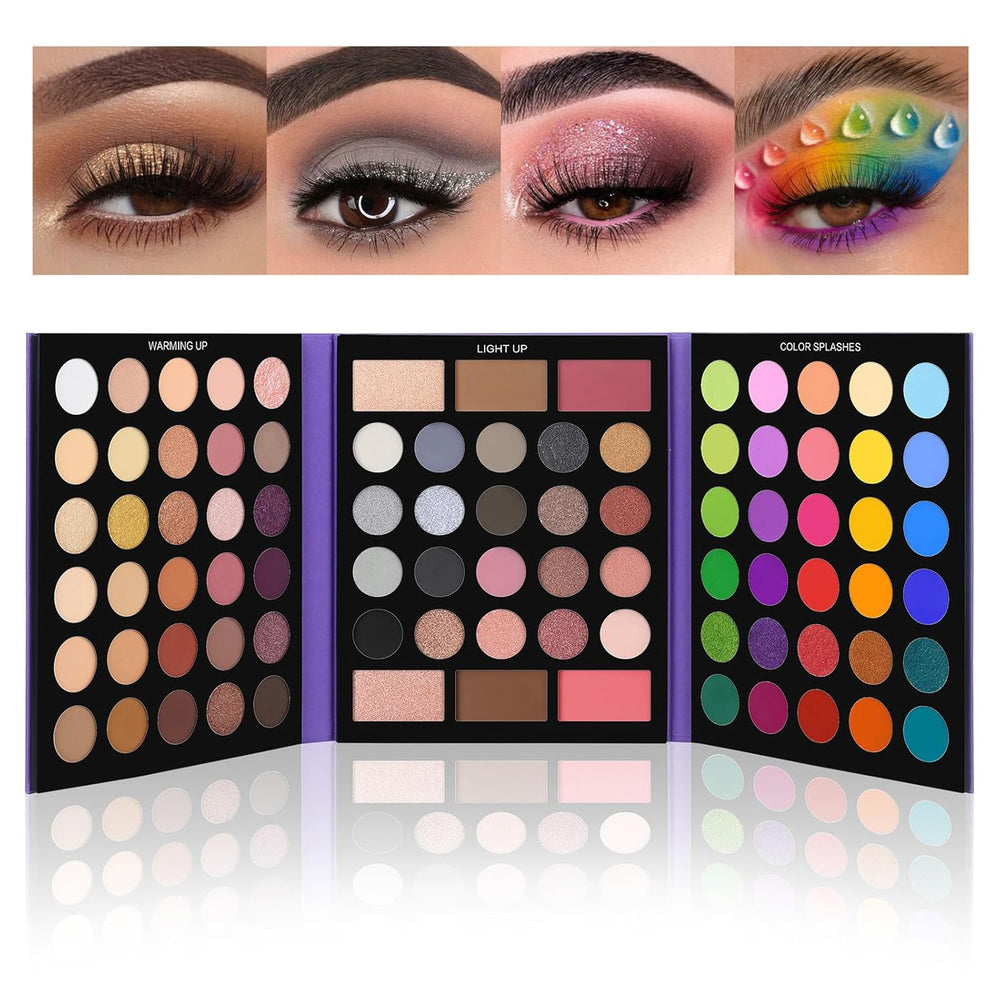 UCANBE Pretty All Set 2 full makeup palette with 86 shades and bold eye makeup examples