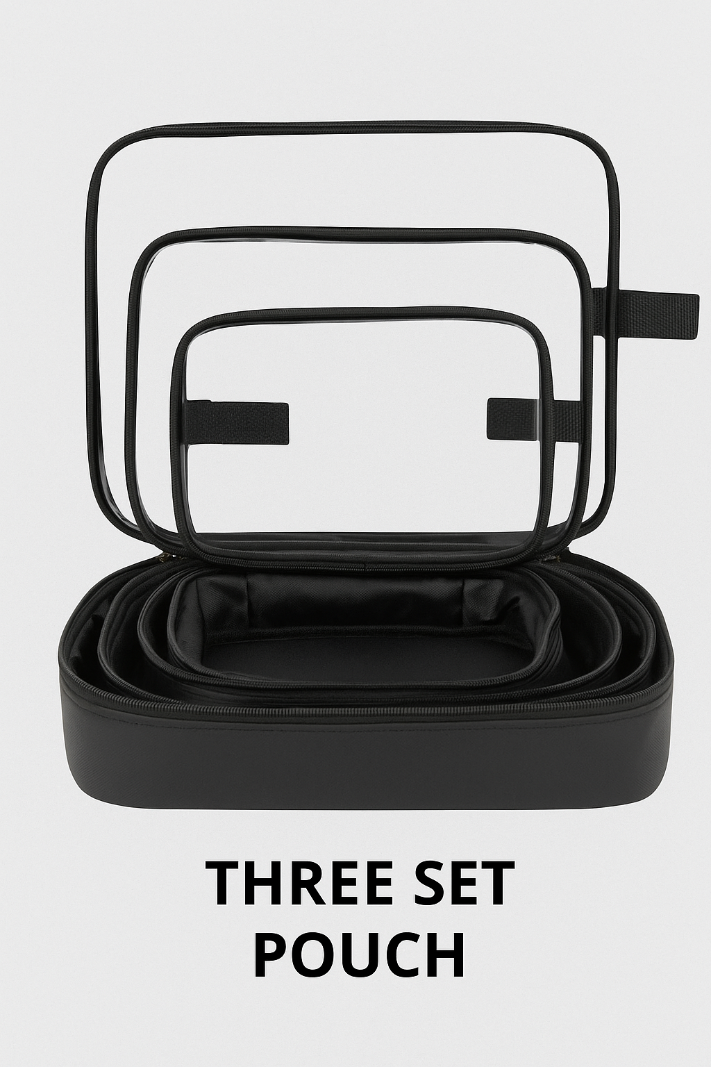 Black Transparent Travel Pouch Set – Pack of 3 (Waterproof, Multipurpose)