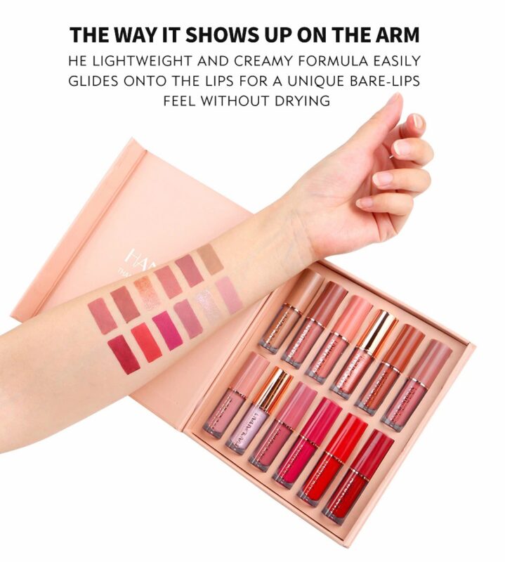 Swatches of Handaiyan liquid lipsticks on arm showing texture and color payoff