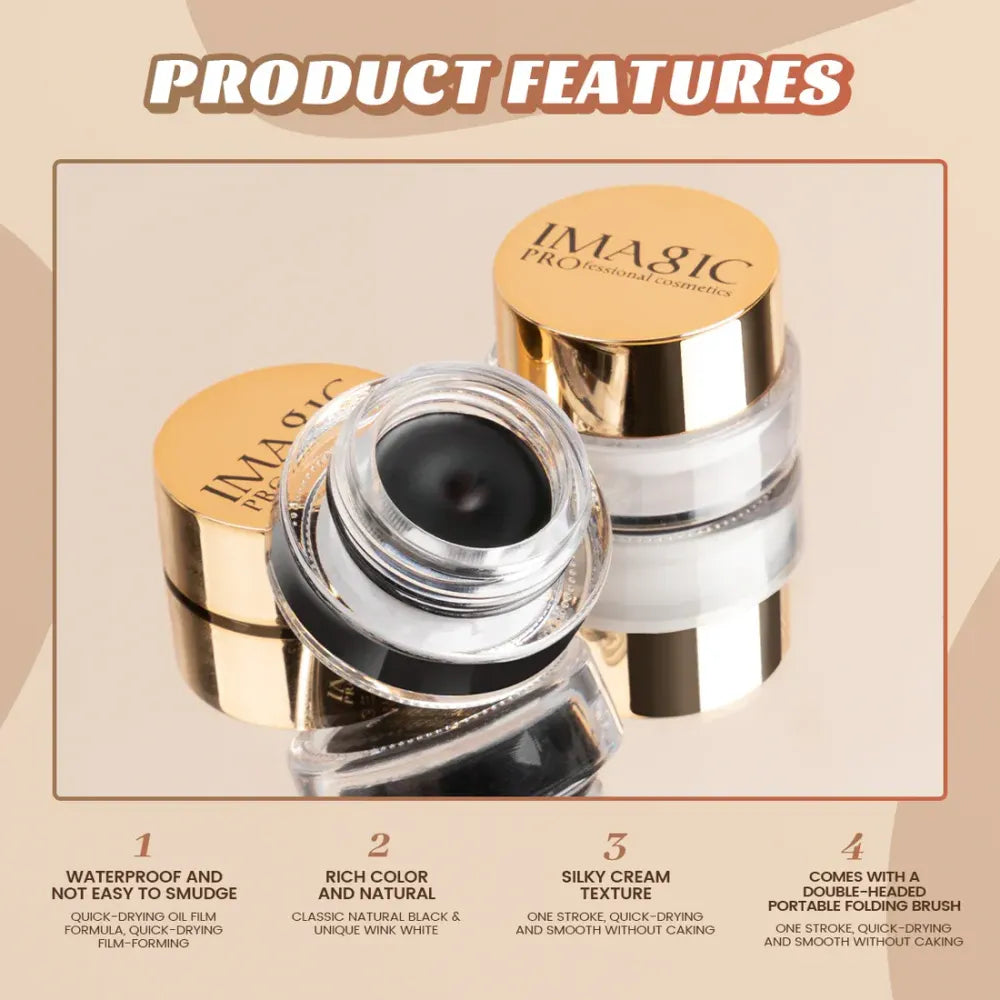 Product features of Imagic Black Gel Eyeliner – waterproof, rich color, creamy texture