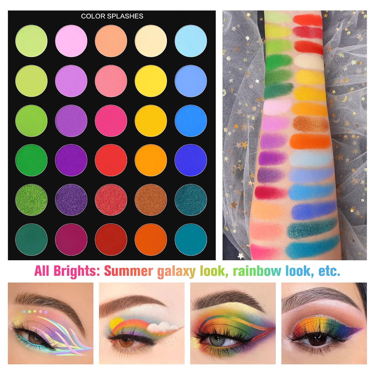 Bold glam eye makeup using UCANBE Pretty All Set 2 glitter and shimmer shades